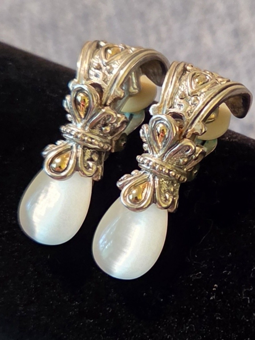 Vintage Victorian Revival Silver Tone Drop Clip On Earrings 1.25"Drop